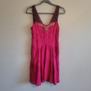Free People Pink Crochet Embroidered Mini‎ Dress